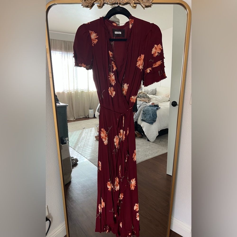 Reformation Burgundy Floral Dress